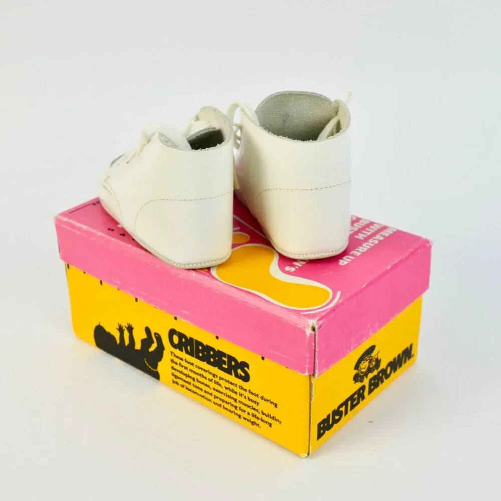 Buster Brown Cribbers Infant White Leather Lace-Up Shoes With Original Box